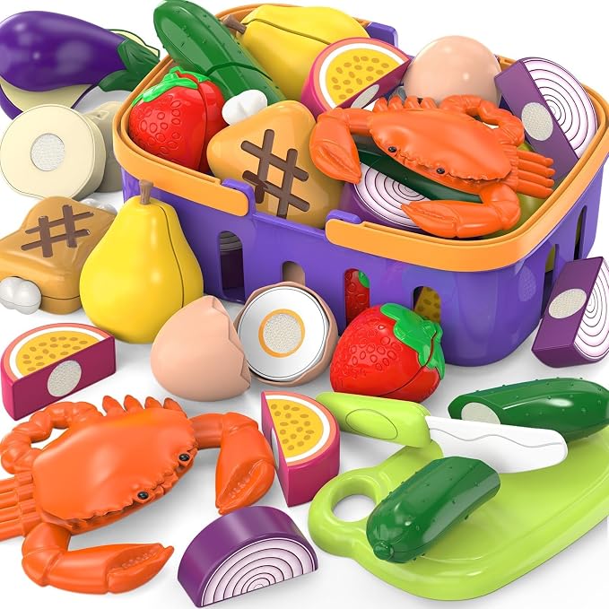 Cutting Play Food Toy with Grocery Basket BE85