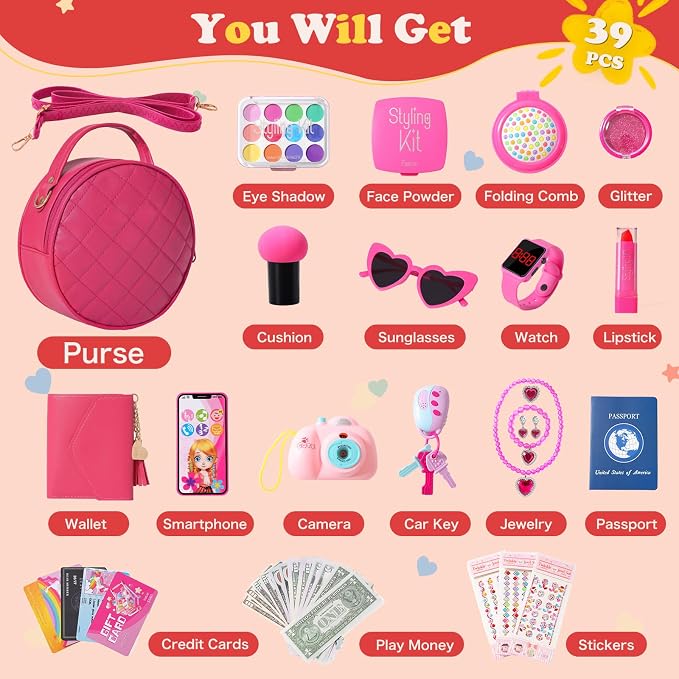 Hot Pink Purse for Little Girls 39Pcs BE97 - Image 2