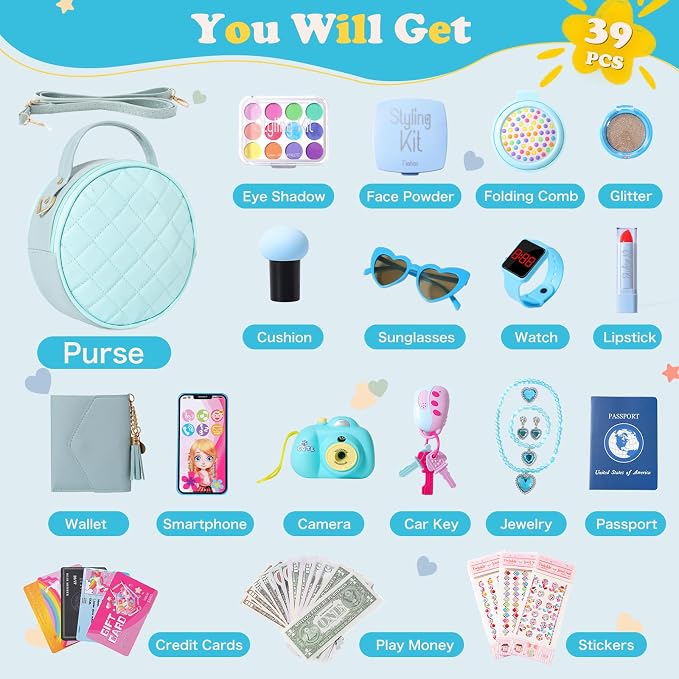 Lovely Blue Purse for Little Girls 39Pcs BE99 - Image 2