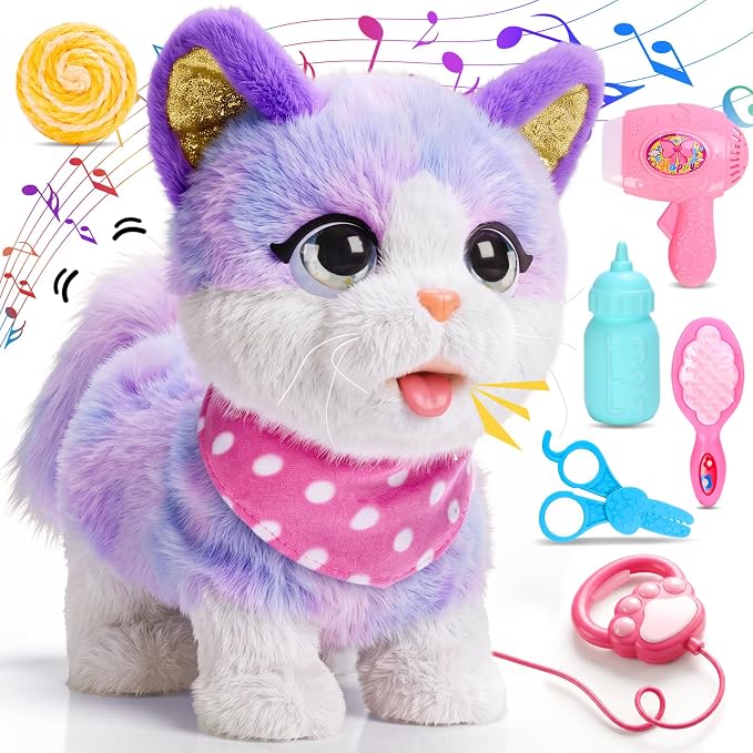Purple Interactive Walking Cat Toy for Kids BE75